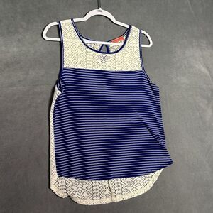 Live To Be Spoiled Women's Tank Top Size Large Blue‎ Striped White Lace USA Made
